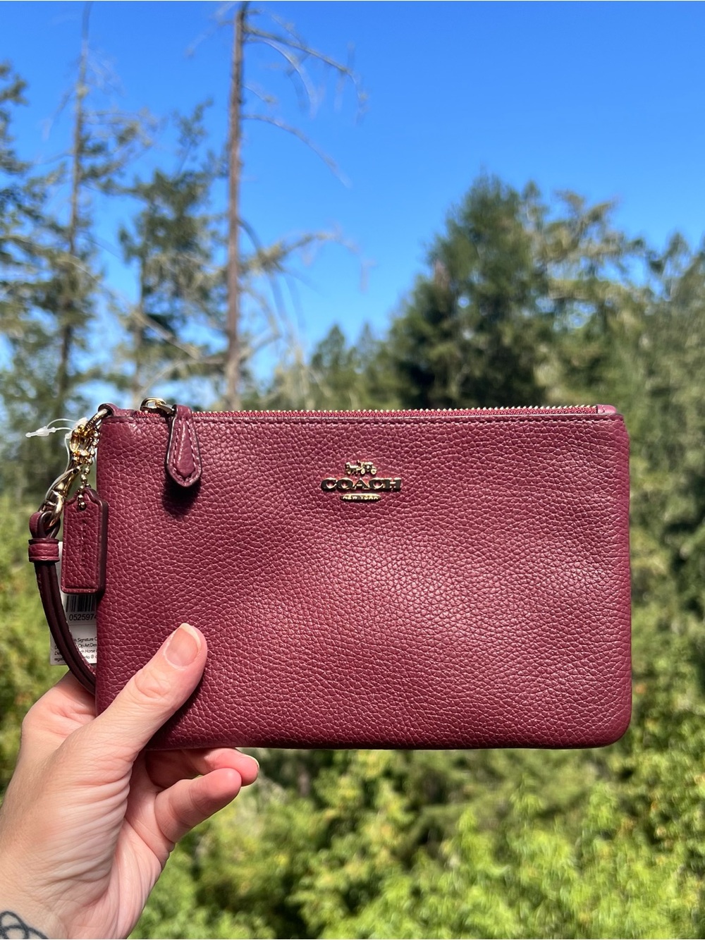 COACH Women's Pebble Leather Wristlet Wallet Vintage Mauve w Gold Hardware NWT
